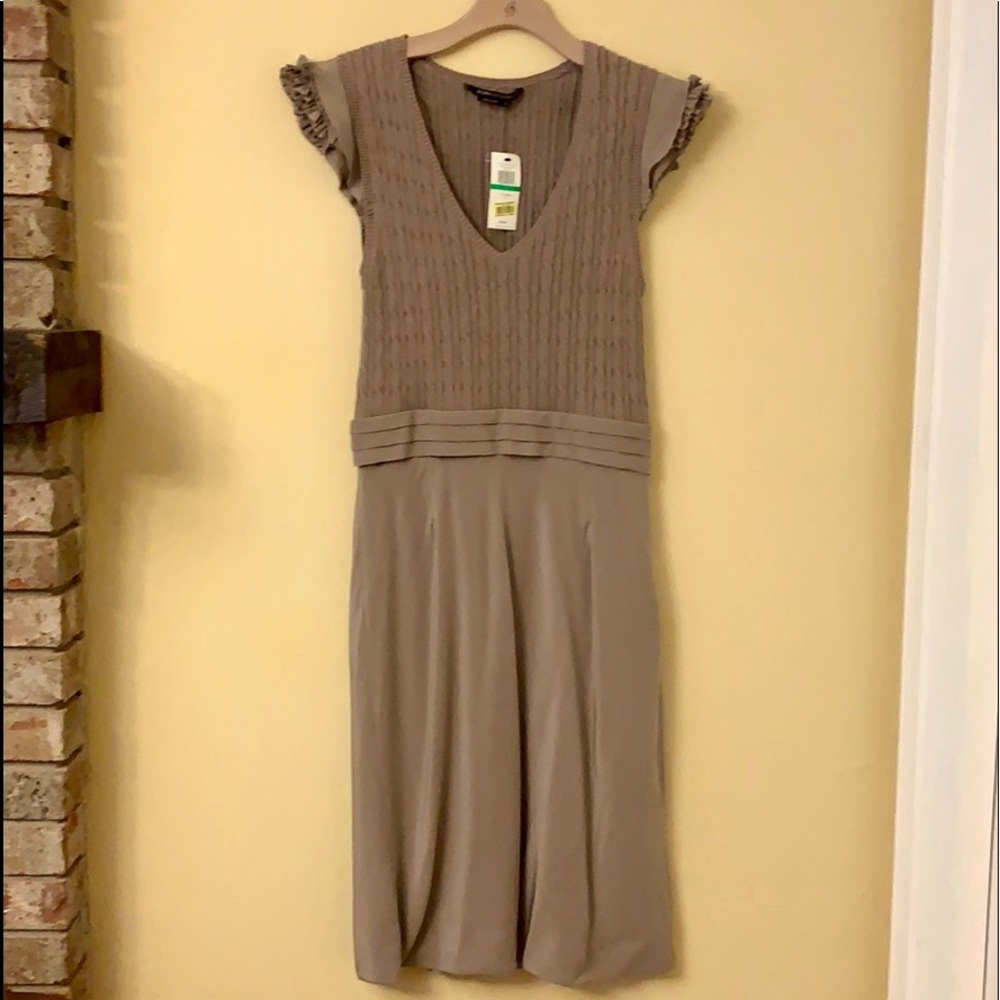 BCBGMAXAZRIA Gravel Knit Silk Bottom Dress Sz L